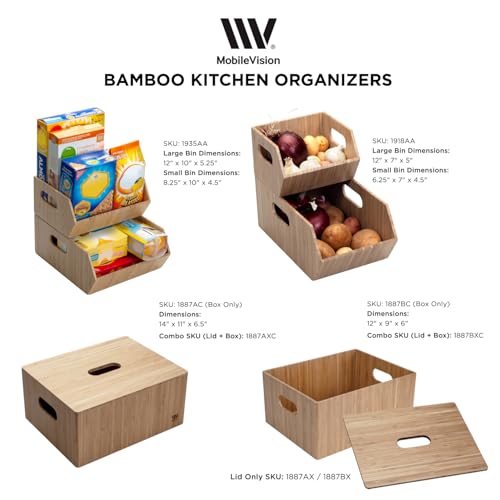MobileVision Bamboo Storage Bins for Pantry & Kitchen Cabinet Organizer Multi-Purpose 2 PC Stackable Set for Canned Goods, Vegetables, Pouches, Boxed Meals & more - size: Set (2 PC): 12" x 7" x 5"