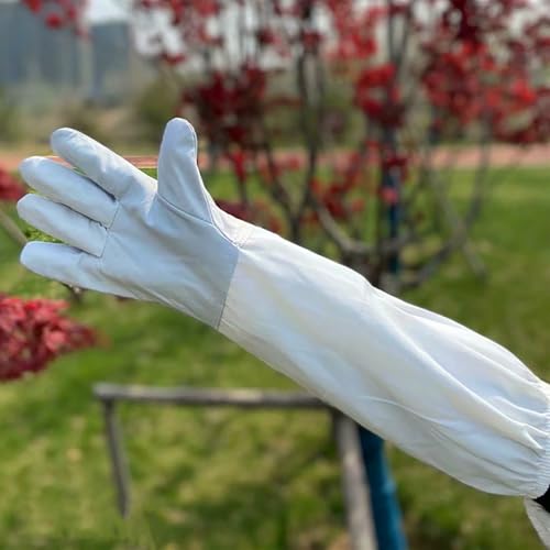 Large Beekeeping Gloves,Goatskin Leather Beekeeper's Glove with Canvas Long Sleeve for Men Women Beekeeping Protective Gear (XXL)