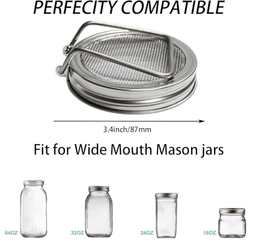 2Pack Sprouting Lids for Wide Mouth Mason Jars, Reusable Stainless Steel Screen Bean Sprouts Growing Lid for Seed Germination, Ideal for Bean and Alfalfa Sprouts