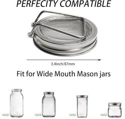 2Pack Sprouting Lids for Wide Mouth Mason Jars, Reusable Stainless Steel Screen Bean Sprouts Growing Lid for Seed Germination, Ideal for Bean and Alfalfa Sprouts