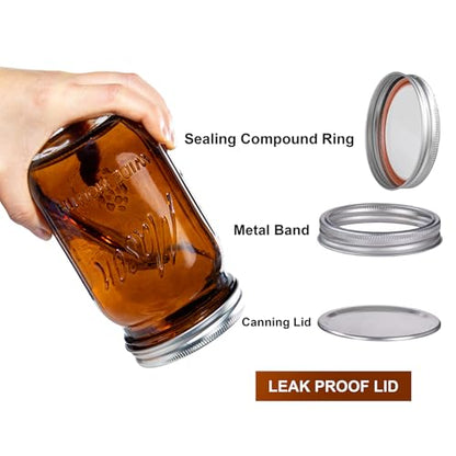 Rubtlamp Amber Mason jar 32 oz, 12 Pack Glass Jars - Wide Mouth Mason Jars with Airtight Lids for Pickling, Fermenting, Food Storage&DIY Crafts, Microwave & Dishwasher Safe - color: Amber