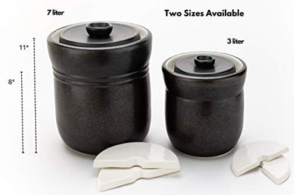 TOMO Fermentation Crock with Weights - Ceramic Sauerkraut Pickling Crock - Stoneware Kombucha Brewing (3L) - size: 3L