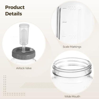2 Pcs 64oz Glass Fermentation Jar Set, with Airlocks, Wide Mouth Jar, Thickened for Home Brewing, Volume Markings