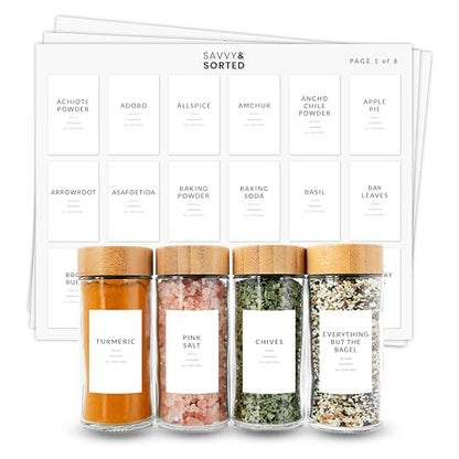 Minimalist Spice Labels for Glass Jars - 142 Spice Jar Labels Preprinted Waterproof, White Rectangle Herb Stickers, Seasoning Herb Containers Kitchen Pantry Organization - style: Minimalist Spice Labels