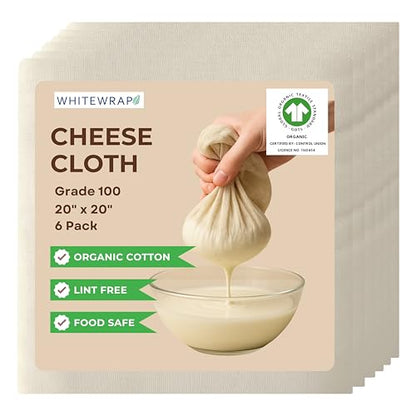 Cheesecloth Grade 100 Hemmed Edges – 100% Unbleached Cotton Fine Mesh Nut Milk Bag, Reusable Straining Cloth for Cheese Making, Yogurt, Juicing, Cooking & Crafts – 6 Pack 20x20 Inch - size: Grade 100 Pack of 6
