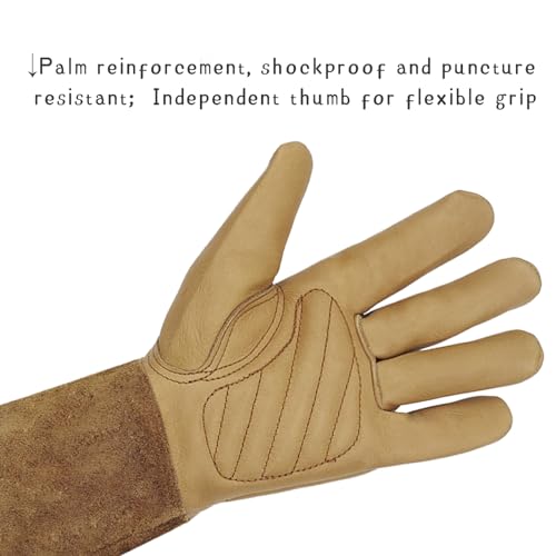 Long Gardening Gloves for Women/Men-Thorn Proof Rose Pruning Gloves,Water Repellent Leather work Gauntlet - size: Large