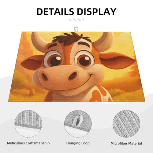 Cute Cow and Cheese Dish Drying Mat for Kitchen Counter Microfiber Absorbent Reusable Washable 18x24in - color: Cute Cow And Cheese