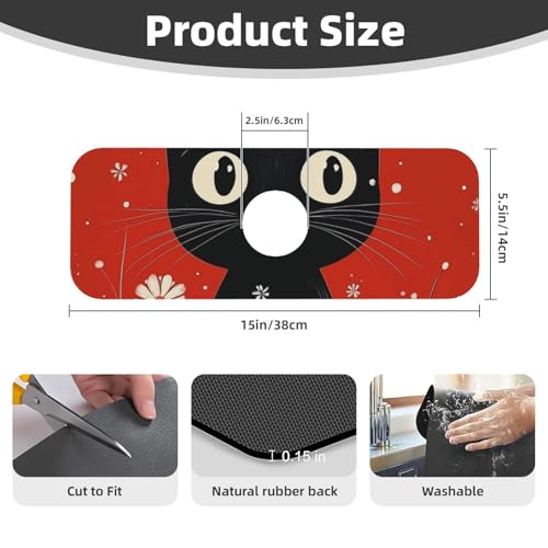 Kitchen Sink Faucet Mat Splash Guard, Christmas Black Cat Red Flowers Snow Super Absorbent Drying Mat, Non-Slip Drain Pad for Bathroom Counter - color: Black Cat Red Flowers Snow