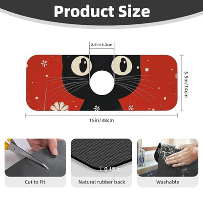 Kitchen Sink Faucet Mat Splash Guard, Christmas Black Cat Red Flowers Snow Super Absorbent Drying Mat, Non-Slip Drain Pad for Bathroom Counter - color: Black Cat Red Flowers Snow