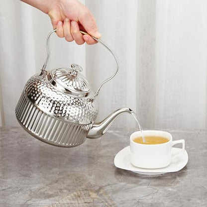 SANQIAHOME Antique 1.4L (45 Oz) Stainless Steel Teapot with Infuser Silver - color: Silver, size: 1.4 Liters