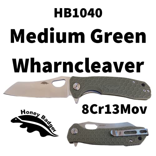 Honey Badger Knife - Flipper Wharncleaver Pocket Knife, EDC Hunting with 3.6" Steel Blade, Nylon+Glass Fiber Handle & Reversible Pocket Clip Medium Green HB1040 - color: Medium Wharncleaver Green