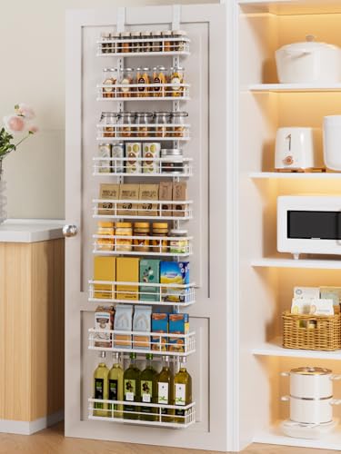Delamu 9 Tier Over The Door Pantry Organizer, Pantry Organization and Storage, Hanging Spice Rack for Pantry Door Organizer, Metal Pantry Door Shelves for Kitchen Bathroom Laundry Room,15.3" White - color: White, size: 9 Tier-M