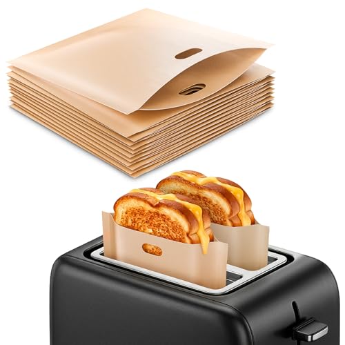 12 Pcs Non-Stick Grilled Cheese Toaster Bags Reusable Up To 50 Times - 6.3" x 6.3" Reusable Toaster Bags for Grilled Cheese Sandwiches and Panini | Mess-Free, Easy to Clean and Heat-Resistant Material