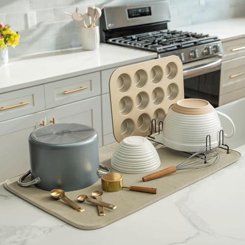 S&T INC. Dish Drying Mat Jumbo, 18” x 30”, Absorbent Microfiber Kitchen Counter Mat, Dish Drying Pad for Dishes, Utensils, Pots and Pans, Jumbo, Pure Cashmere - size: 18" x 30"