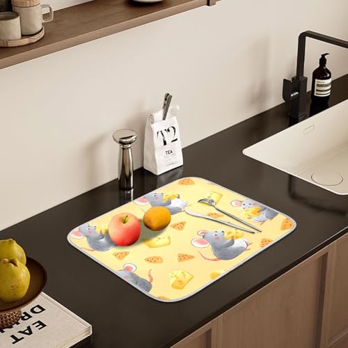 ALAZA Mouse Cheese Animal Dish Drying Mats Absorbent Microfiber Drying Pad Kitchen Countertop Draining Mat 18 x 24 Inches - size: 18" x 24"