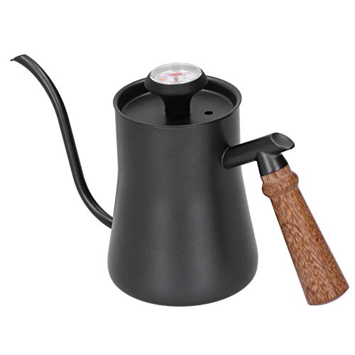 TOPINCN Stainless Steel Coffee Pot 650ml Long Narrow Spout Kettle with Thermometer for Coffee Lovers (650ml black)