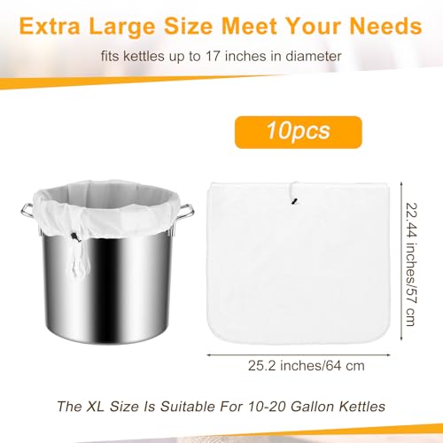 Kifmurase 10Pcs Brew Bags, Extra Large 26 x 22'' Fine Mesh Strainer, Reusable Cold Brew Bags, Fine Mesh Bag, Drawstring Cheese Cloth Straining Bag for Fruit Cider Apple Grape Wine Press