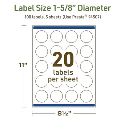 Avery Dissolvable Round Labels, Sure Feed Technology, 1-5/8" Diameter, Matte White, Print-to-The-Edge, Laser/Inkjet Printable, 100 Labels Total - style: 100 labels