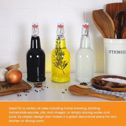 FastRack Swing Top Bottles | 33 oz – Pack of 12 | Amber Flip Top Glass Bottles for Home Brewing, Carbonated Drinks, Kombucha, Fermentation, Water | Food Grade – ECO Friendly