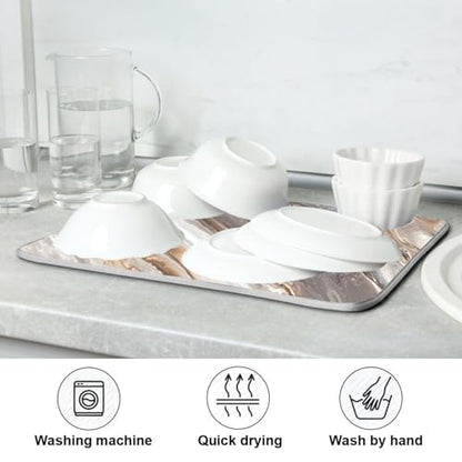 Brown Grey Marble Dish Drying Mat Absorbent Microfiber Dish Drying Pad Drainer Mats for Kitchen Counter 16 x 18 In - size: 16" x 16"