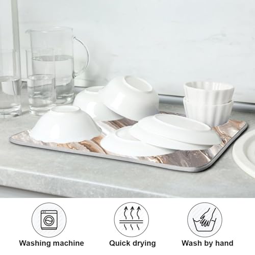 Brown Grey Marble Dish Drying Mat Absorbent Microfiber Dish Drying Pad Drainer Mats for Kitchen Counter 18 x 24 In - size: 18x24in