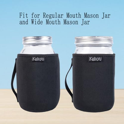 32oz Mason Jars Sleeves Neoprene 32oz Regular and Wide Mouth Mason Jar Sleeves Holder with Handle (Black, 4pcs) - color: Black, 4pcs