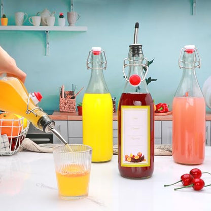 8 Pack 32oz Swing Top Glass Bottles,Flip Top Brewing Bottle with Airtight Stopper Lids, for Juice, Water, Kombucha, Wine, Beer Brewing, Kefir Milk or Eggnog(Bonus Gaskets and Funnel)