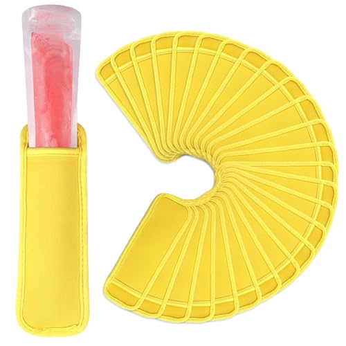 JANYUN 24 Pack Yellow Popsicle Bags Ice Pop Sleeves Antifreezing Holder | DIY Blank Elasticity Neoprene Freeze Frozen Pops Holders Yogurt Treats Sleeves Summer Party Favors Classroom School Gifts - color: Yellow