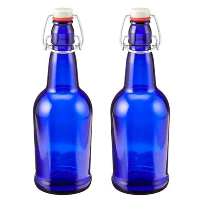 FastRack 16 oz Blue Swing Top Glass Bottles – 2 Pack | Flip Top Airtight Bottles (Not Olive Oil Style) | Reusable Bottles for Kombucha, Beer, Soda & Fermentation - color: Blue