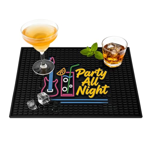 Neon Tiki Black Bar Mat 18 x 12 Inch - Thick Rubber Bar Mats for Countertop and Bartending - Professional Bar Spill Mat for Home Bar Accessories, Bar Cart Decor and Bartender Accessories （CYKH） - color: Black-cykh, size: 18" x 12"