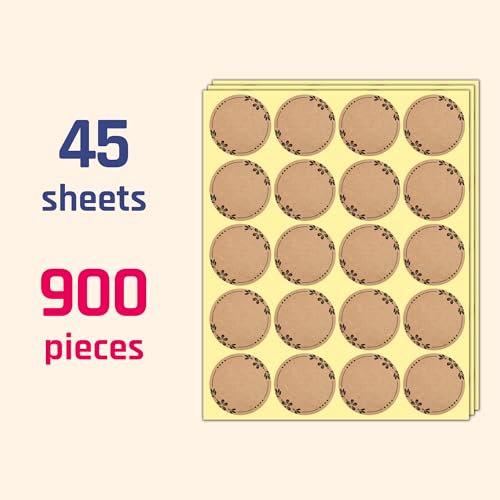900 Pieces, 2 inch - Canning Labels for Mason Jars, Brown Kraft Jar Stickers to Write On - size: 900 Pieces