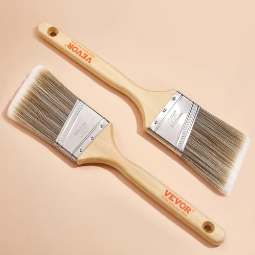VEVOR Paint Brushes, 12 Piece Angle Paint Brush, Treated Wood Handle, Paint Brush Set for All Latex and Oil Paints & Stains, Wood Stain Brushes for Cabinets, Walls, Fences, Interior & Exterior Use - size: 12 PCS, style: Paint Brush