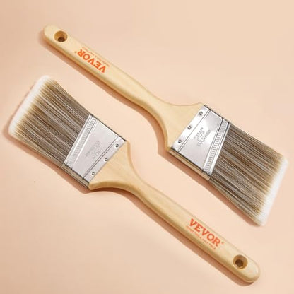 VEVOR Paint Brushes, 12 Piece Angle Paint Brush, Treated Wood Handle, Paint Brush Set for All Latex and Oil Paints & Stains, Wood Stain Brushes for Cabinets, Walls, Fences, Interior & Exterior Use - size: 12 PCS, style: Paint Brush