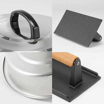 BBQ Accessories 12 Inch Round Stainless Steel Basting Cover - Cheese Melting Dome Rectangle Cast Iron Grill Press Kit for Hamburger Bacon Steak, Best for Blackstone Camp Chef Flat Top Griddle Grill - color: Rectangle Press