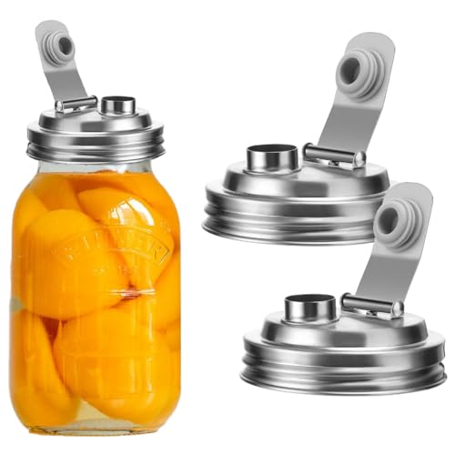 Mason Jar Pour Spout Lid Stainless Steel,Pour Spout Flip Cap Lids for Mason Jars,No Rust Leaking Proof for Home Brewing Fruit Fermenting Drinks Airtight(2PCS) (Wide Mouth) - size: Wide Mouth