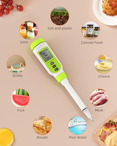 Tadeto Multifunctional Digital pH Meter for Food, High Precision Garden Soil pH Test Kit with LCD ℃/℉ Display for Plant/Solution, Water and Food pH Tester for Meat, Bread, Cheese,Water, Pool