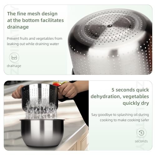 6L-Stainless Steel Salad Rotator, Vegetable Dishwasher,Lettuce Cleaner and Dryer, Kitchen Strainers.