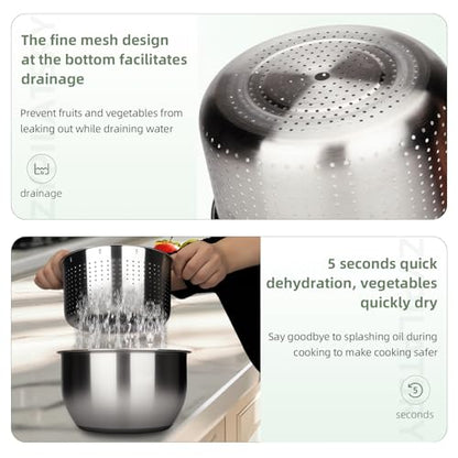 6L-Stainless Steel Salad Rotator, Vegetable Dishwasher,Lettuce Cleaner and Dryer, Kitchen Strainers.