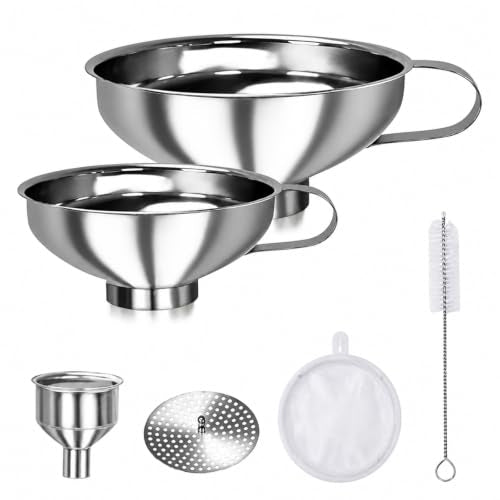 Stainless Steel Funnel Set, Wide Mouth Canning Funnel, Metal Kitchen Funnels for Jar Bottle Filling Canning Supplies