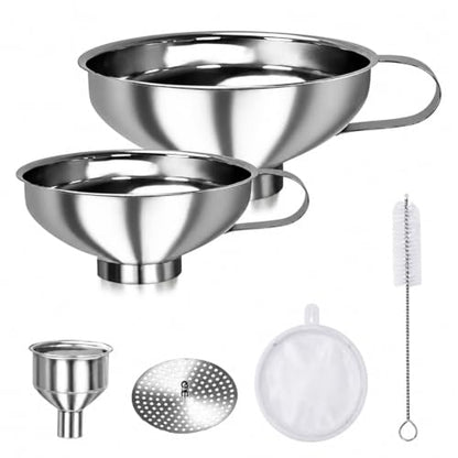 Stainless Steel Funnel Set, Wide Mouth Canning Funnel, Metal Kitchen Funnels for Jar Bottle Filling Canning Supplies
