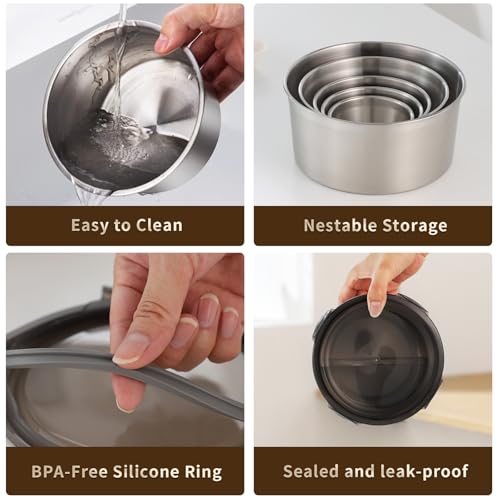 316L Stainless Steel Food Storage Containers with Lids, 20oz 34oz 71oz Airtight Metal Meal Prep Containers,Bento Lunch Box for Kitchen, Picnic & Camping（600 ml / 1000 ml / 2100 ml）