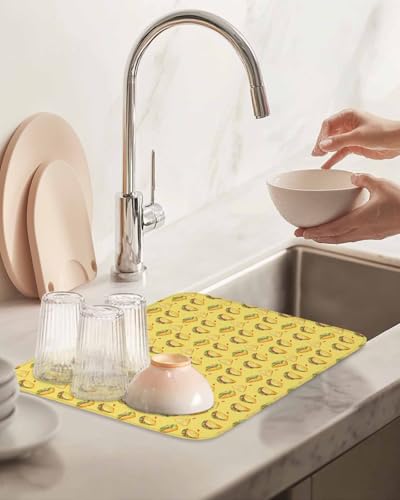 Yellow Tacos Dish Drying Mat, Cheese Vegetables Cartoon Food Absorbent Dish Drying Matt Pad for Kitchen Countertops, Sinks, Dish Drainer Racks, Large 18x24in 1PC - size: 24" x 18"