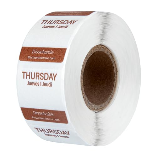 Restaurantware RW Smart 1 Inch x 1 Inch Food Rotation Labels 3500 Dissolvable Food Safety Labels - Premium Trilingual Paper Day Of The Week Labels For Food Storage Or Prep Weekly - style: 7-Day