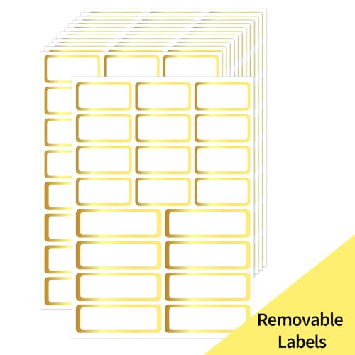Gold Labels Stickers, Removable Blank Labels Gold Border, Self-Adhesive Rectangular Stickers Water/Oil/Tear Resistant for Storage, Classroom, Home (2 Size, 300 Sheet) - color: Gold, size: 1 x 2 inches, 1 x 3 inches Set