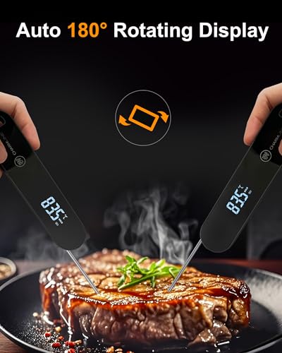 Charmline 0.5 Sec Instant Read Meat Thermometer Digital, 180° Auto-Rotating Display LED, Food Thermometer for Cooking, Baking and Grilling, Dual Battery Design for Longer-Lasting Performance