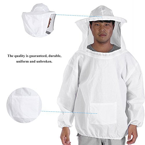 Beekeeping Protective Jacket Suit for Adult Beekeepers – Soft, Sturdy & Comfortable White Full-Body Coverall with Elastic Cuffs and Ventilated Hood, Fit for Standard Beekeeping Tools