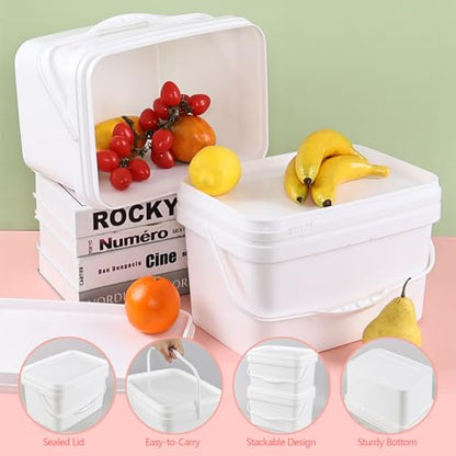 Saedy 3 Gallon Plastic Food Storage Bucket with Sealed Lid Set of 4 | BPA-free, Rectangular Buckets with Handles - size: 3 Gallon