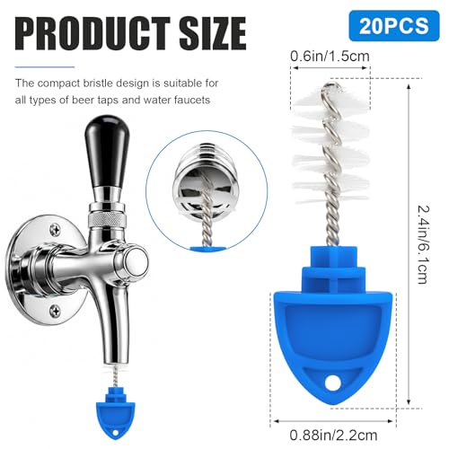 20 Pack Beer Tap Plug Brush, Reusable Draft Beer Faucet Cleaning Brush for Kegerator, Beer Tap Cleaning Brush for Bar, Brewery, Restaurant & Home Bar