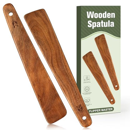 12 inch Teak Wooden Spatula for Cooking, Small Wood Flipper, Egg Scraper, Flat Wood Turner, Multipurpose Wooden Cooking Utensils, Spatulas Spoons Perfect for Flipping, Scraping & Turning, Set of 2 - size: 2PCS Wooden Spatula