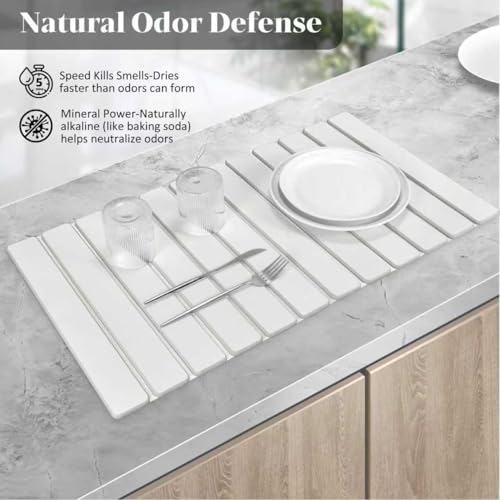 2 PCS Extra Large Stone Dish Drying Mat for Kitchen Counter, Foldable Quick Drying Dish Mats, Super Absorbent Drying Pad, Kitchen Counter Mats for Dishes, Bottles, Cups(White 28"×16" & 8"x4") - color: White